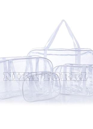 Набор прозрачных сумок (s, m, l, xl) с ременными ручками, белый