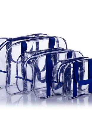 Набор прозрачных сумок (m, l, xl) с ременными ручками синий