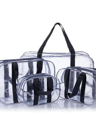 Набор прозрачных сумок (s, m, l, xl) с ременными ручками серый