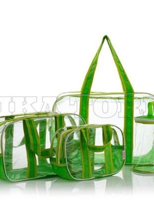 Прозрачные сумки в роддом (s, m, l) + органайзер - цилиндр лайм