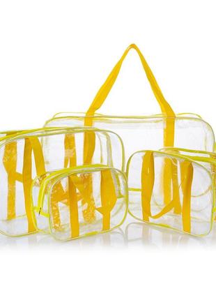 Набор прозрачных сумок (s, m, l, xl) с ременными ручками лимон