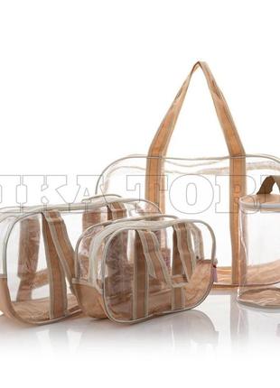 Прозрачные сумки в роддом (s, m, l) + органайзер - цилиндр беж...