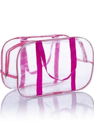 Прозрачная сумка m(40*25*20) с ременными ручками в роддом,малина