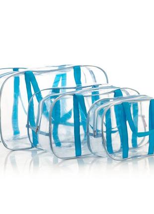 Набор прозрачных сумок (m, l, xl) с ременными ручками голубой