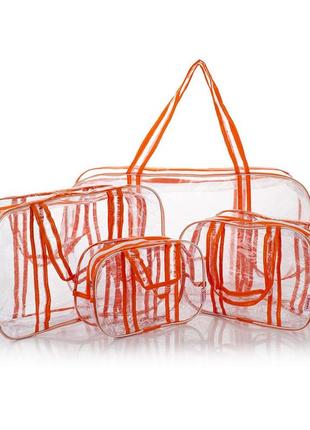 Набор прозрачных сумок (s, m, l, xl) с прозрачными ручками ора...