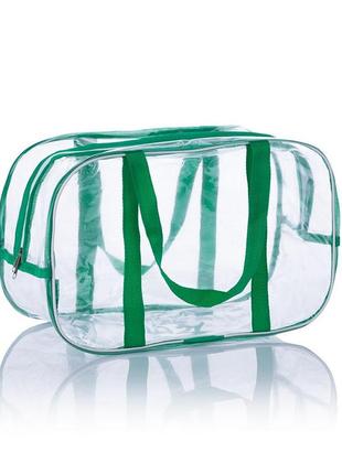Прозрачная сумка m(40*25*20) с ременными ручками в роддом,зелёный