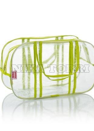 Прозрачная сумка s(31*21*14) с прозрачными ручками в роддом, лайм