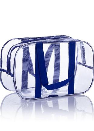 Прозрачная сумка l(50*32*23) с ременными ручками в роддом, синий