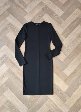 Zara чорна приталена сукня з довгими рукавами , французька дов...