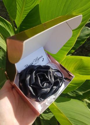 Чокер роза черная из атласа - 7-7,5 см
