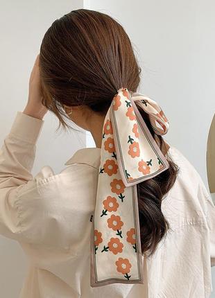 Лента для волос бант шарф на шею повязка на голову цветочный п...