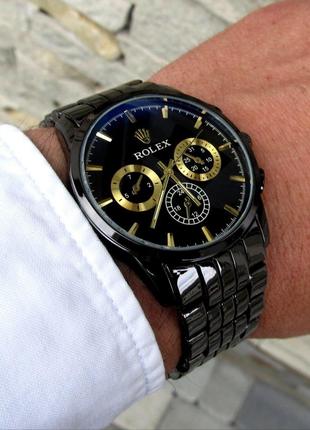 Мегакрутий чоловічий кварцовий годинник Rolex у чорному кольорі