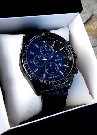 Мегакрутые мужские кварцевые часы Rolex в черном цвете
