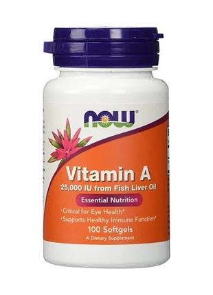 Витамины и минералы NOW Vitamin A 25000 IU, 100 капсул