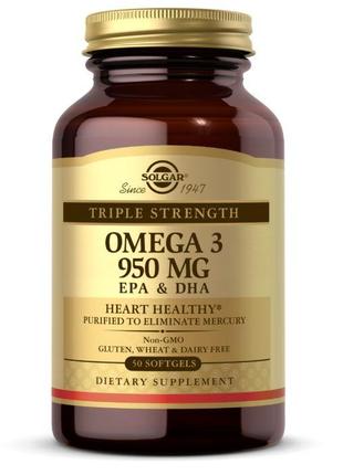Жирні кислоти Solgar Triple Strength Omega 3 950 mg, 50 капсул