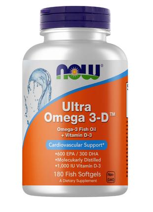 Жирные кислоты NOW Ultra Omega-3-D, 180 капсул