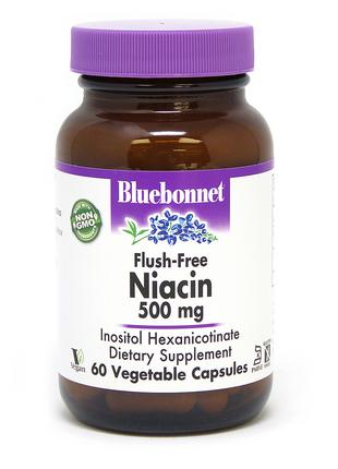 Витамины и минералы Bluebonnet Niacin Flush-Free 500 mg, 60 ка...