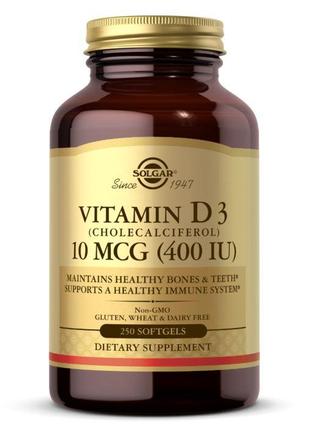 Витамины и минералы Solgar Vitamin D3 10 mcg, 250 капсул