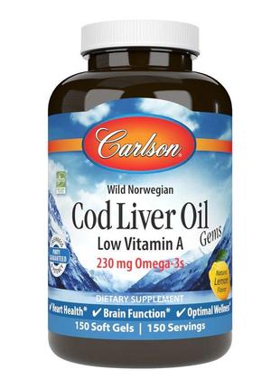 Жирні кислоти Carlson Labs Cod Liver Oil Gems Low Vitamin A, 1...