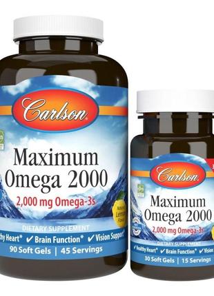 Жирные кислоты Carlson Labs Maximum Omega 2000, 90+30 капсул