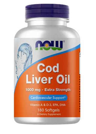 Жирные кислоты NOW Cod Liver Oil 1000 mg, 180 капсул