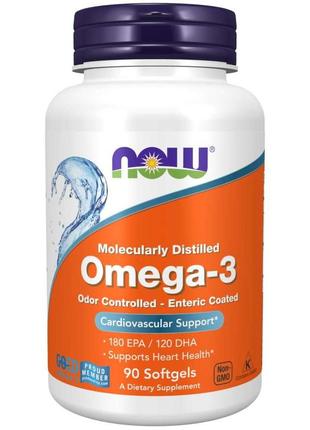 Жирні кислоти NOW Molecularly Distilled Omega-3, 90 капсул