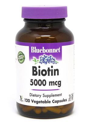 Витамины и минералы Bluebonnet Biotin 5000 mg, 120 вегакапсул