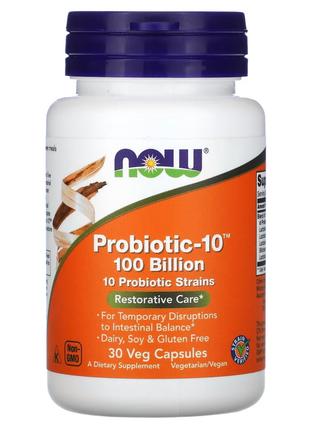 Пробиотики и пребиотики NOW Probiotic-10 100 billion, 30 вегак...