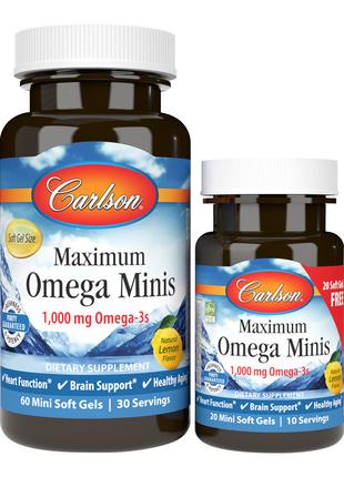 Жирные кислоты Carlson Labs Maximum Omega Minis, 60+20 капсул
