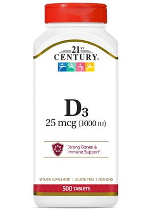 Витамины и минералы 21st Century Vitamin D3 25 mcg, 500 таблеток