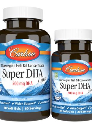 Жирні кислоти Carlson Labs Super DHA Gems 500 mg, 60+20 капсул