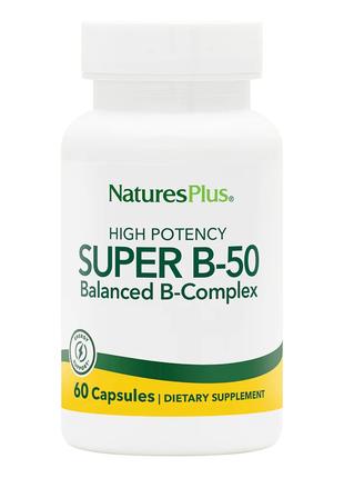 Витамины и минералы Natures Plus Super B-50, 60 вегакапсул