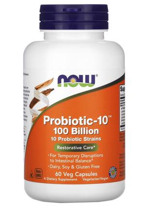 Пробиотики и пребиотики NOW Probiotic-10 100 billion, 60 вегак...