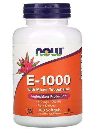 Витамины и минералы NOW Vitamin E-1000 with Mixed Tocopherols,...