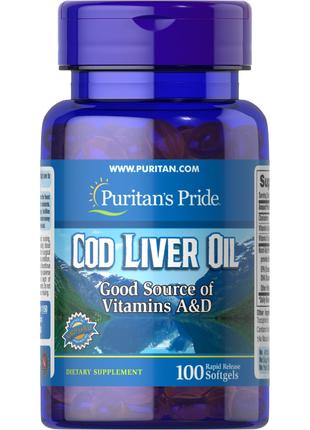 Жирные кислоты Puritan's Pride Cod Liver Oil 415 mg, 100 капсул