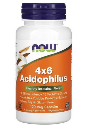 Пробиотики и пребиотики NOW 4X6 Acidophilus, 120 вегакапсул