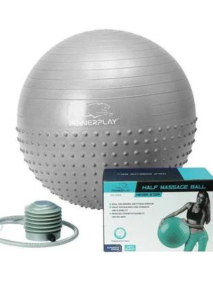 М'яч для фітнесу PowerPlay 4003 із насосом, 65 см, Light Grey