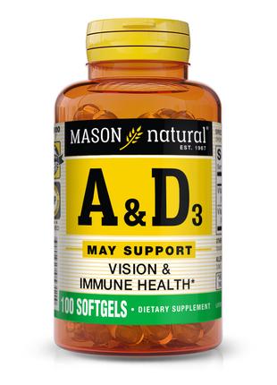 Витамины и минералы Mason Natural Vitamin A & D3, 100 капсул