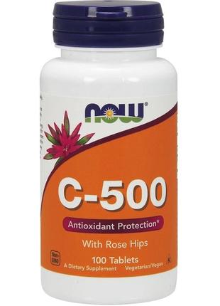 Вітаміни та мінерали NOW Vitamin C-500 Rose Hips, 100 таблеток