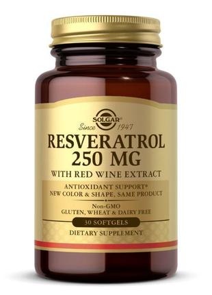 Натуральная добавка Solgar Resveratrol 250 mg, 30 капсул