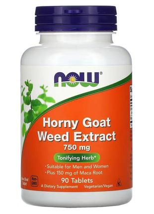 Натуральная добавка NOW Horny Goat Weed 750 mg, 90 таблеток