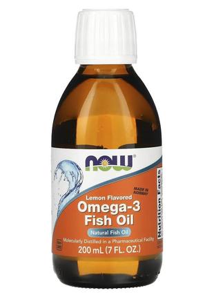 Жирні кислоти NOW Omega-3 Fish Oil, 200 мл Лимон