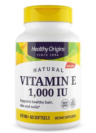 Витамины и минералы Healthy Origins Vitamin E 1000 IU, 60 капсул