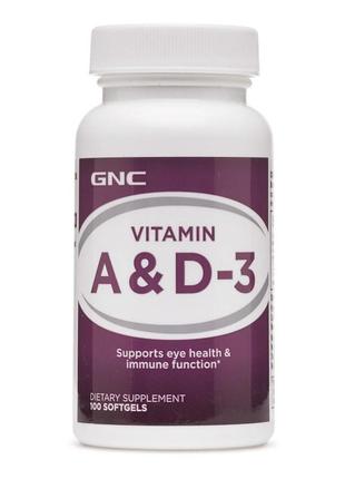 Вітаміни та мінерали GNC Vitamin A and D-3, 100 капсул