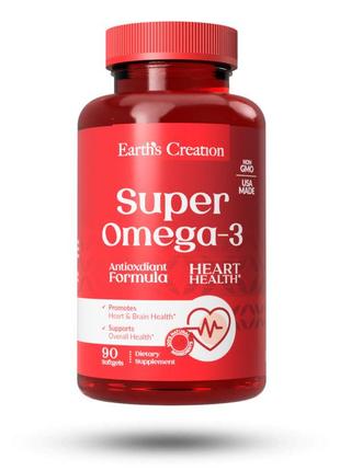 Жирные кислоты Earth‘s Creation Super Omega-3 1000 mg, 90 капсул