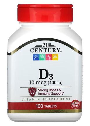 Витамины и минералы 21st Century Vitamin D3 10 mcg, 100 таблеток