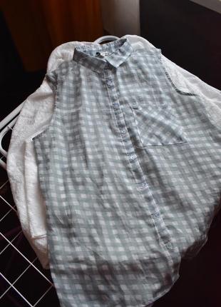 Легкая шифоновая блуза рубашка без рукавов в клетку
