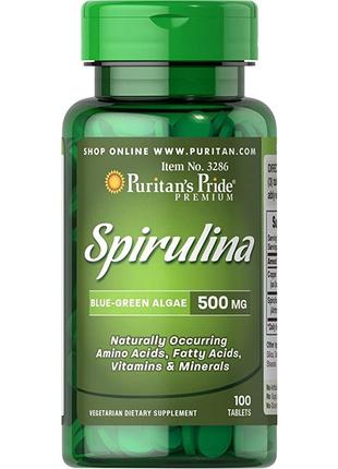 Натуральная добавка Puritan's Pride Spirulina 500 mg, 100 табл...