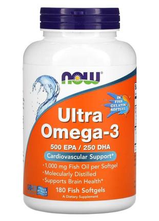 Жирные кислоты NOW Ultra Omega-3, 180 рыбных капсул