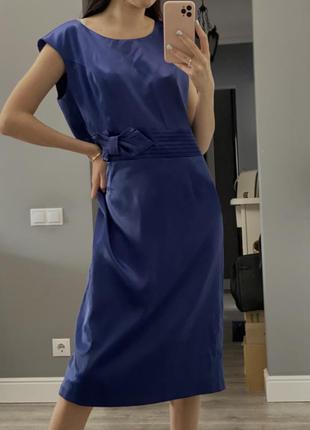 Платье атласное синее